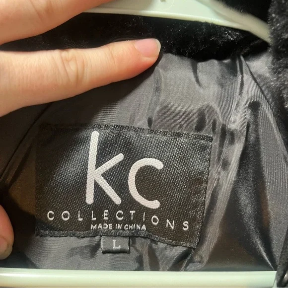 Vintage Black Leather Jacket Faux Fur Old Money Quiet Luxury Size Large Overcoat - Picture 5 of 7